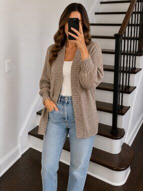 St. John’s Bay Taupe Marled Knit Open Front Cardigan